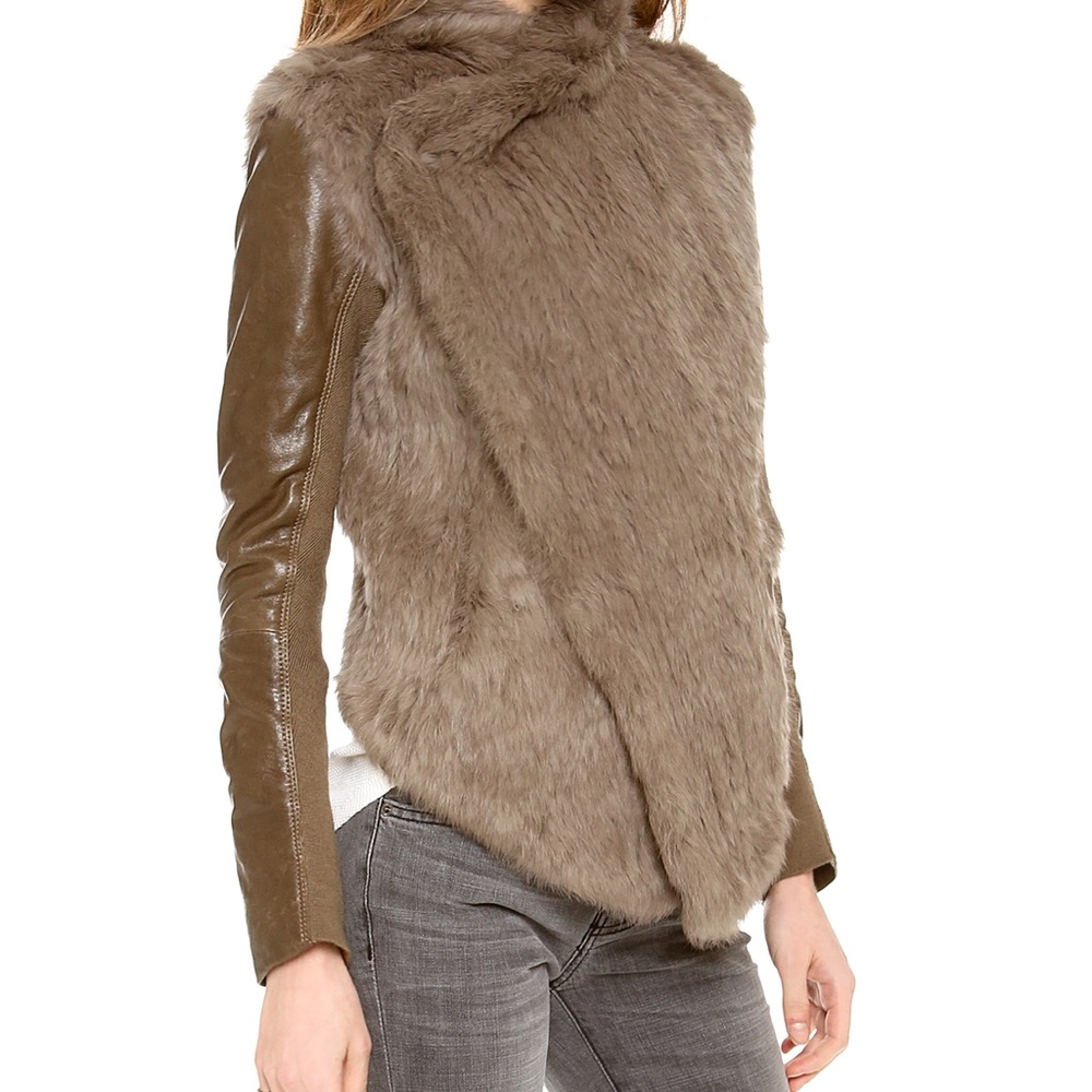 June drape fur jacket with leather sleeves